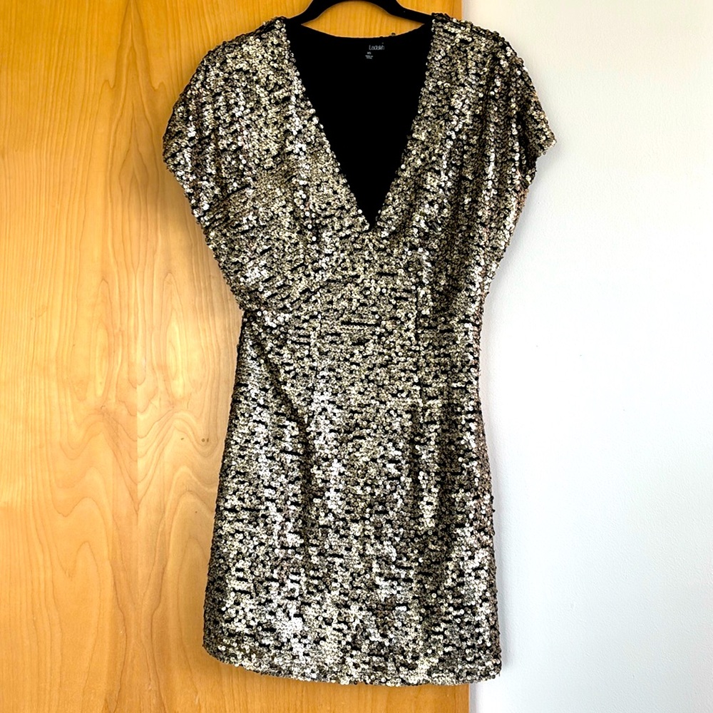 Ladekh Black and Gold Sequin Dress XS
